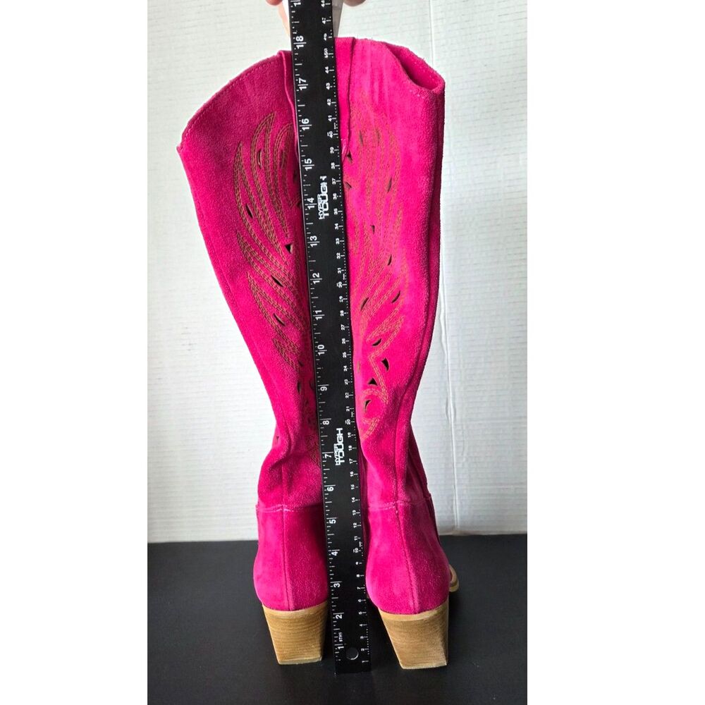 KS Kali Shoes Rea Magenta Pink Texan Laser-Cut Western Boots Suede Sz EU 38 - Picture 6 of 9